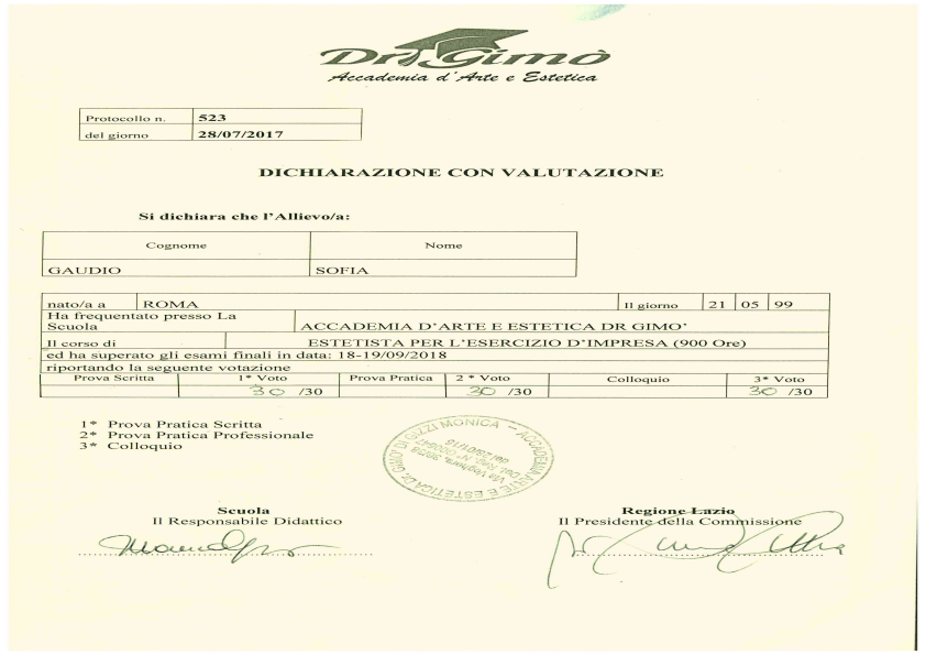 Diploma Estetista per l'esercizio d'impresa, Accademia d'Arte e Estetica Dr. Gimò